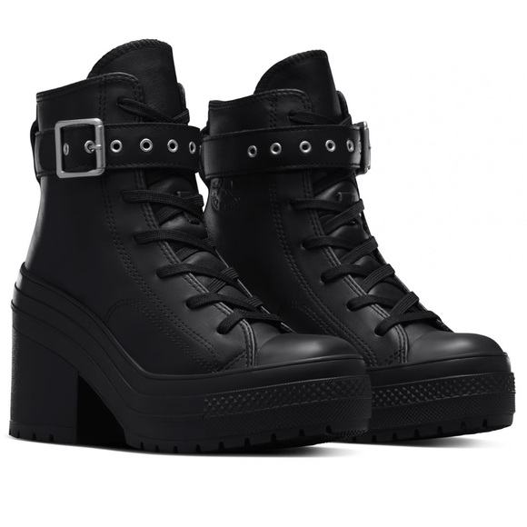 Converse Chuck 70 De Luxe Heel Black Leather Buckle High size 5 NEW Platform - Picture 1 of 4